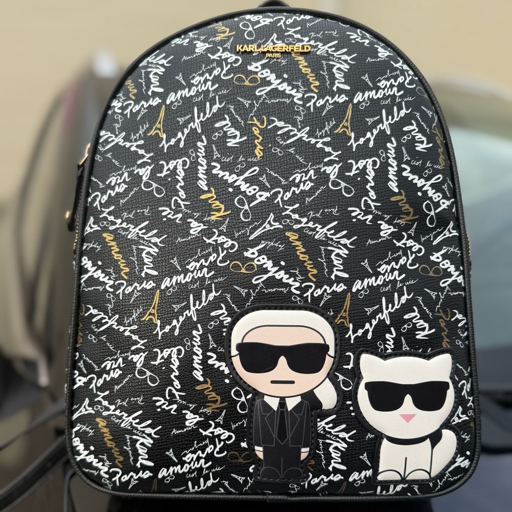 Karl Lagerfeld Black Backpack with Iconic Print